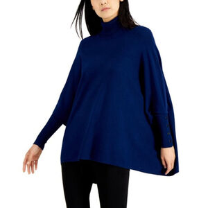 Alfani Size Small Navy Blue Turtleneck Poncho Long Sleeved Sweater NWT